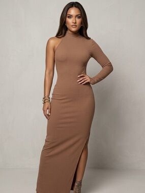 Fashion nova Sleeveless One-Arm Brown Maxi Dress